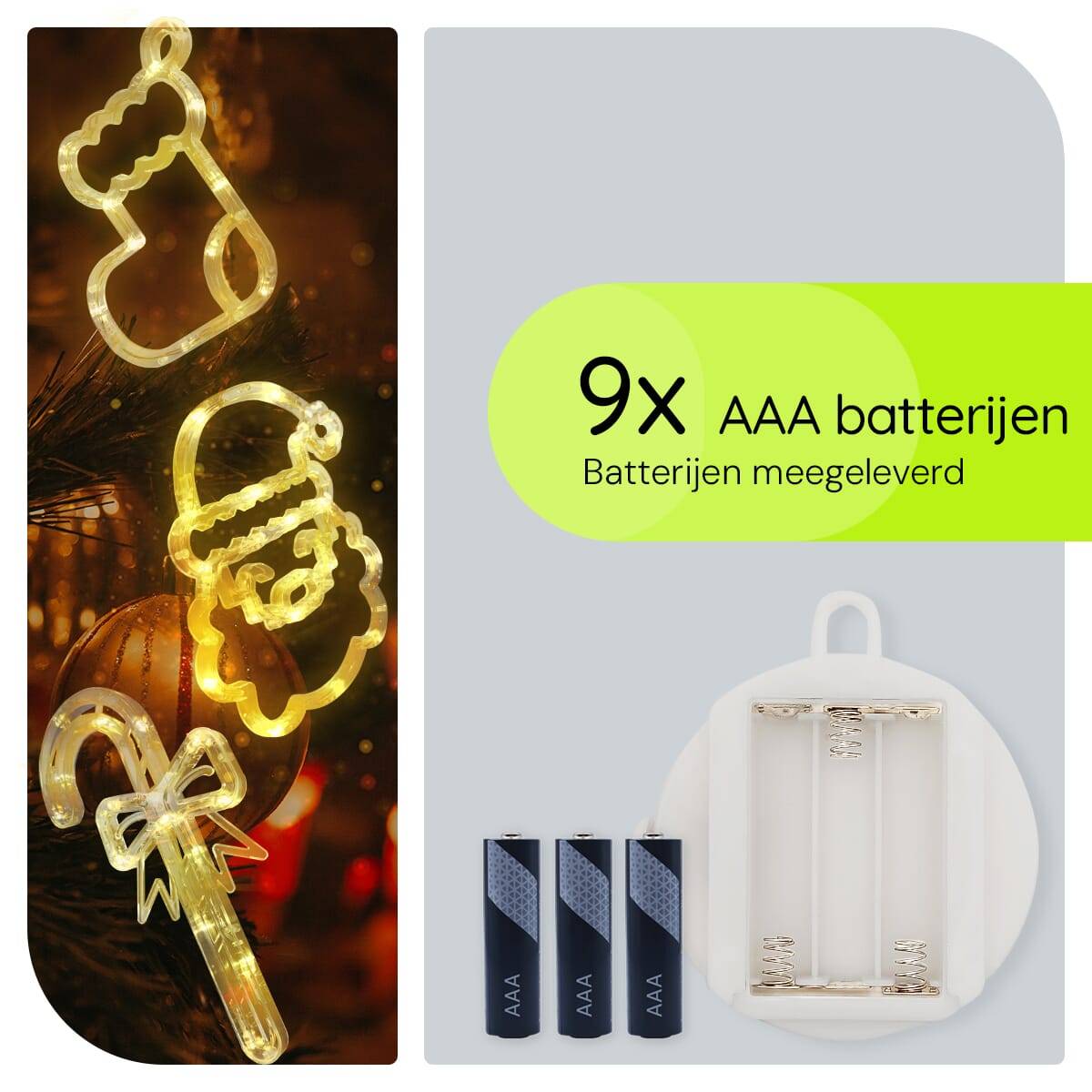Kerstverlichting Raam Zuurstok + Kerstman + Kerstsok - ø18cm - Inclusief Batterijen - Kerstversiering met Zuignap-3