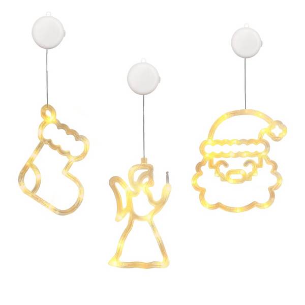 Kerstverlichting Raam Kerstengel + Kerstman Gezicht + Kerstsok - ø18cm - Inclusief Batterijen - Kerstversiering met