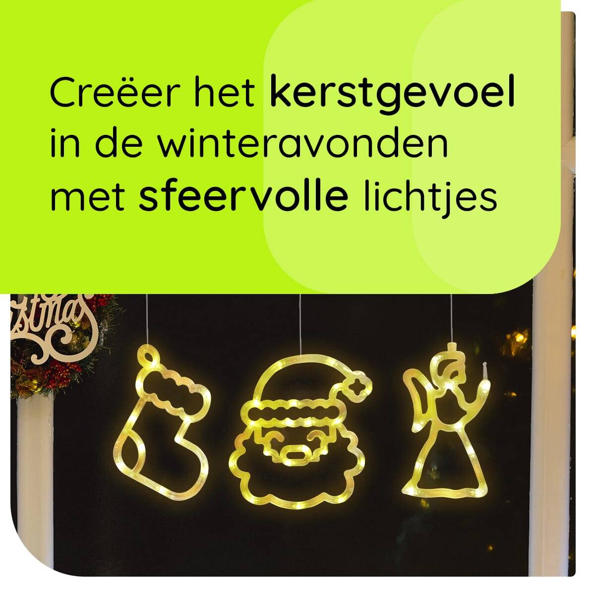 Kerstverlichting Raam Kerstengel + Kerstman Gezicht + Kerstsok - ø18cm - Inclusief Batterijen - Kerstversiering met-2