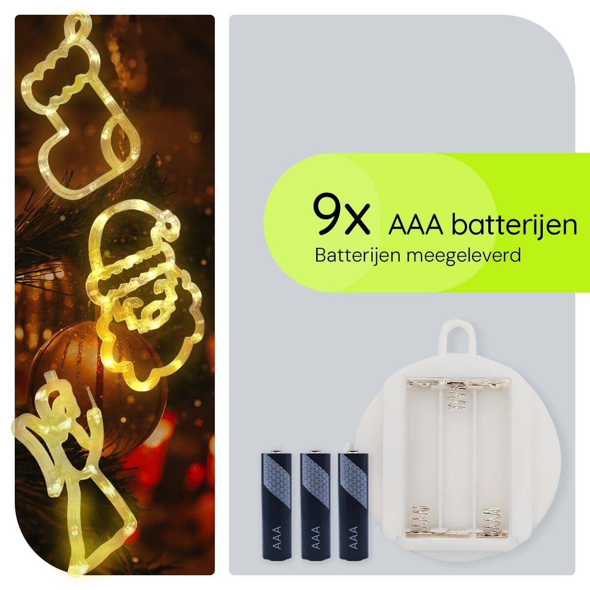 Kerstverlichting Raam Kerstengel + Kerstman Gezicht + Kerstsok - ø18cm - Inclusief Batterijen - Kerstversiering met-3