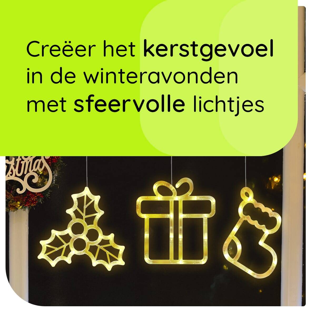 Kerstverlichting Raam Kerstsok + Kerstcadeau + Mistletoe - ø18cm - Inclusief Batterijen - Kerstversiering met Zuignap-2