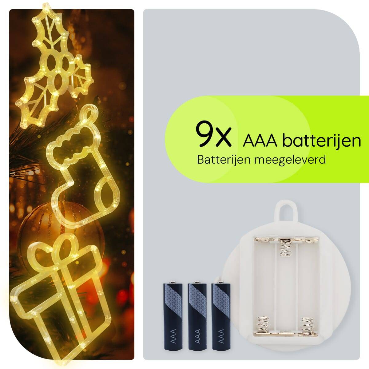 Kerstverlichting Raam Kerstsok + Kerstcadeau + Mistletoe - ø18cm - Inclusief Batterijen - Kerstversiering met Zuignap-3