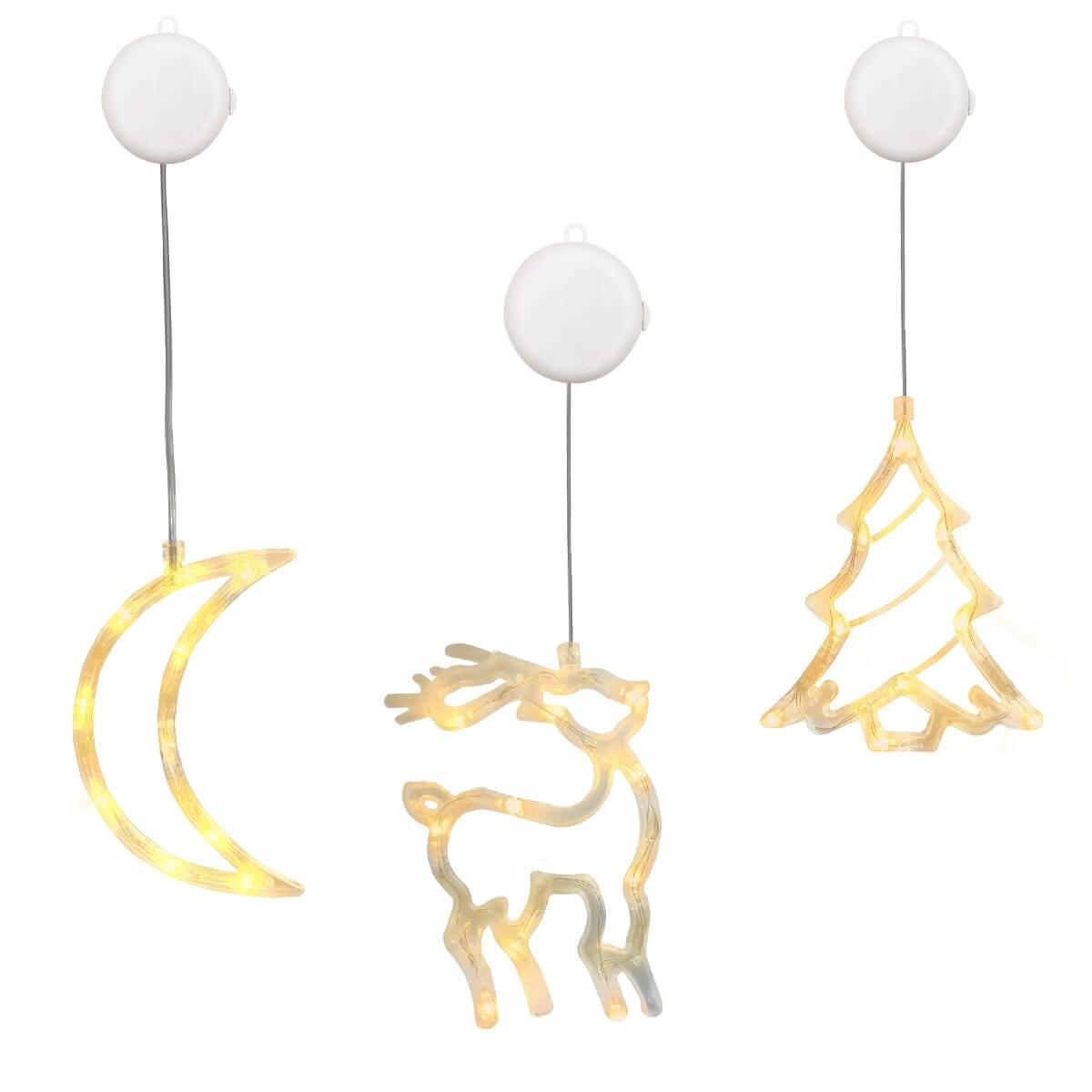 Kerstverlichting Raam Kerstboom + Maan + Rendier - ø18cm - Inclusief Batterijen - Kerstversiering met Zuignap-0