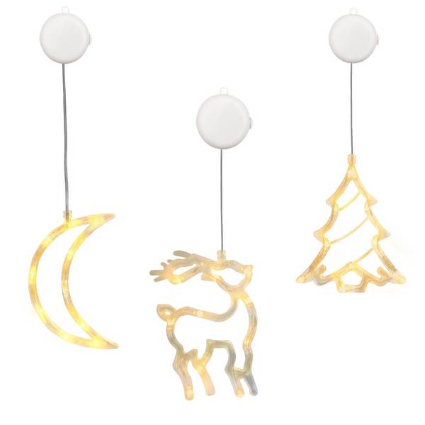 Kerstverlichting Raam Kerstboom + Maan + Rendier - ø18cm - Inclusief Batterijen - Kerstversiering met Zuignap