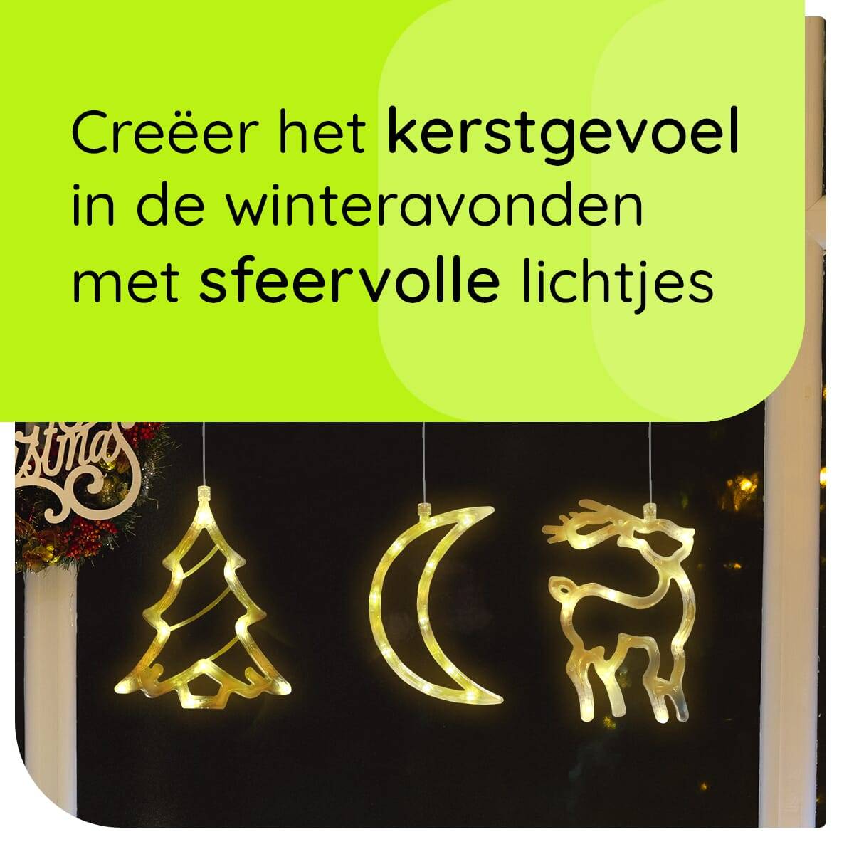 Kerstverlichting Raam Kerstboom + Maan + Rendier - ø18cm - Inclusief Batterijen - Kerstversiering met Zuignap-2