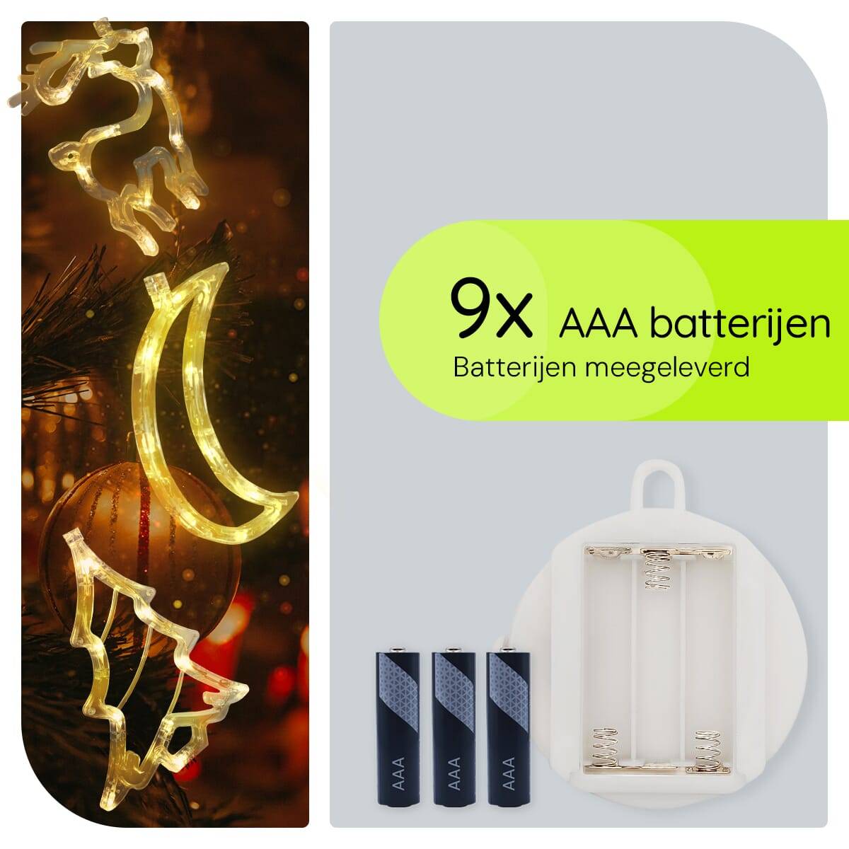 Kerstverlichting Raam Kerstboom + Maan + Rendier - ø18cm - Inclusief Batterijen - Kerstversiering met Zuignap-3