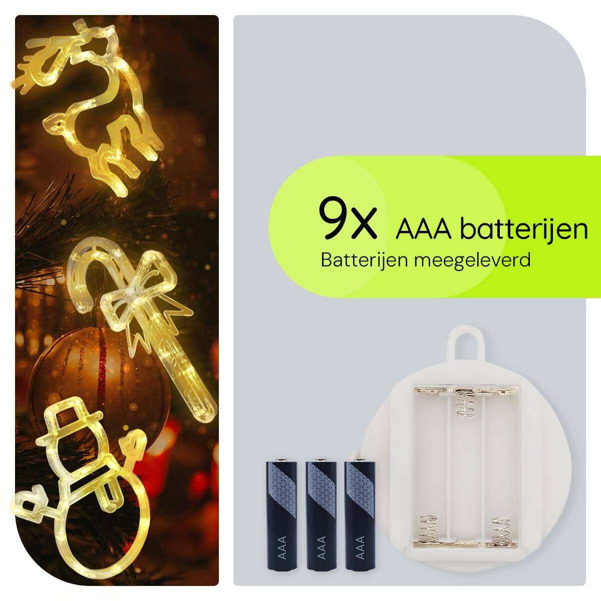 Kerstverlichting Raam Sneeuwpop met Twee Armen + Rendier + Zuurstok - ø18cm - Inclusief Batterijen - Kerstversiering met-3