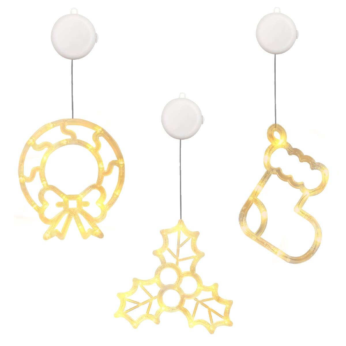 Kerstverlichting Raam Kerstsok + Mistletoe + Kerstkrans - ø18cm - Inclusief Batterijen - Kerstversiering met Zuignap-0