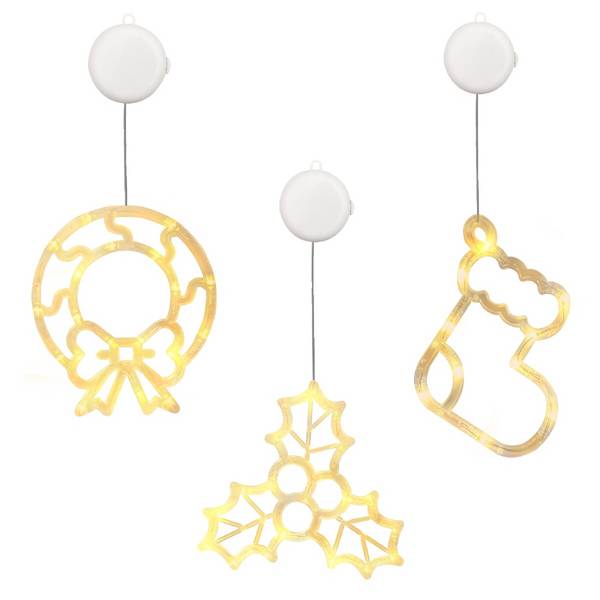 Kerstverlichting Raam Kerstsok + Mistletoe + Kerstkrans - ø18cm - Inclusief Batterijen - Kerstversiering met Zuignap