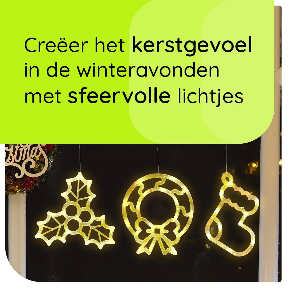 Kerstverlichting Raam Kerstsok + Mistletoe + Kerstkrans - ø18cm - Inclusief Batterijen - Kerstversiering met Zuignap-2