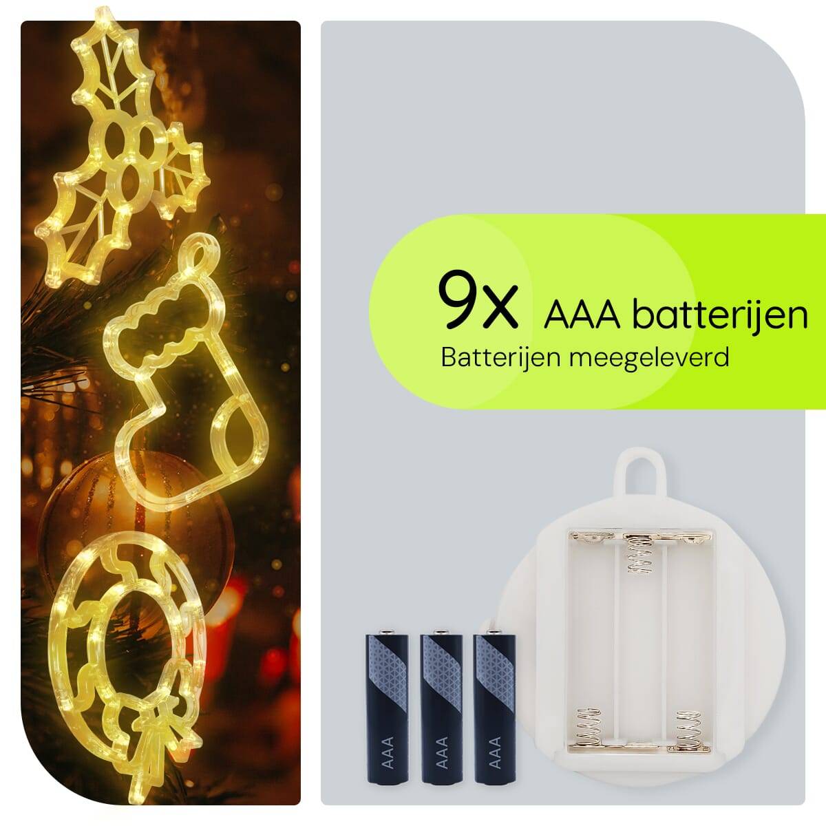Kerstverlichting Raam Kerstsok + Mistletoe + Kerstkrans - ø18cm - Inclusief Batterijen - Kerstversiering met Zuignap-3