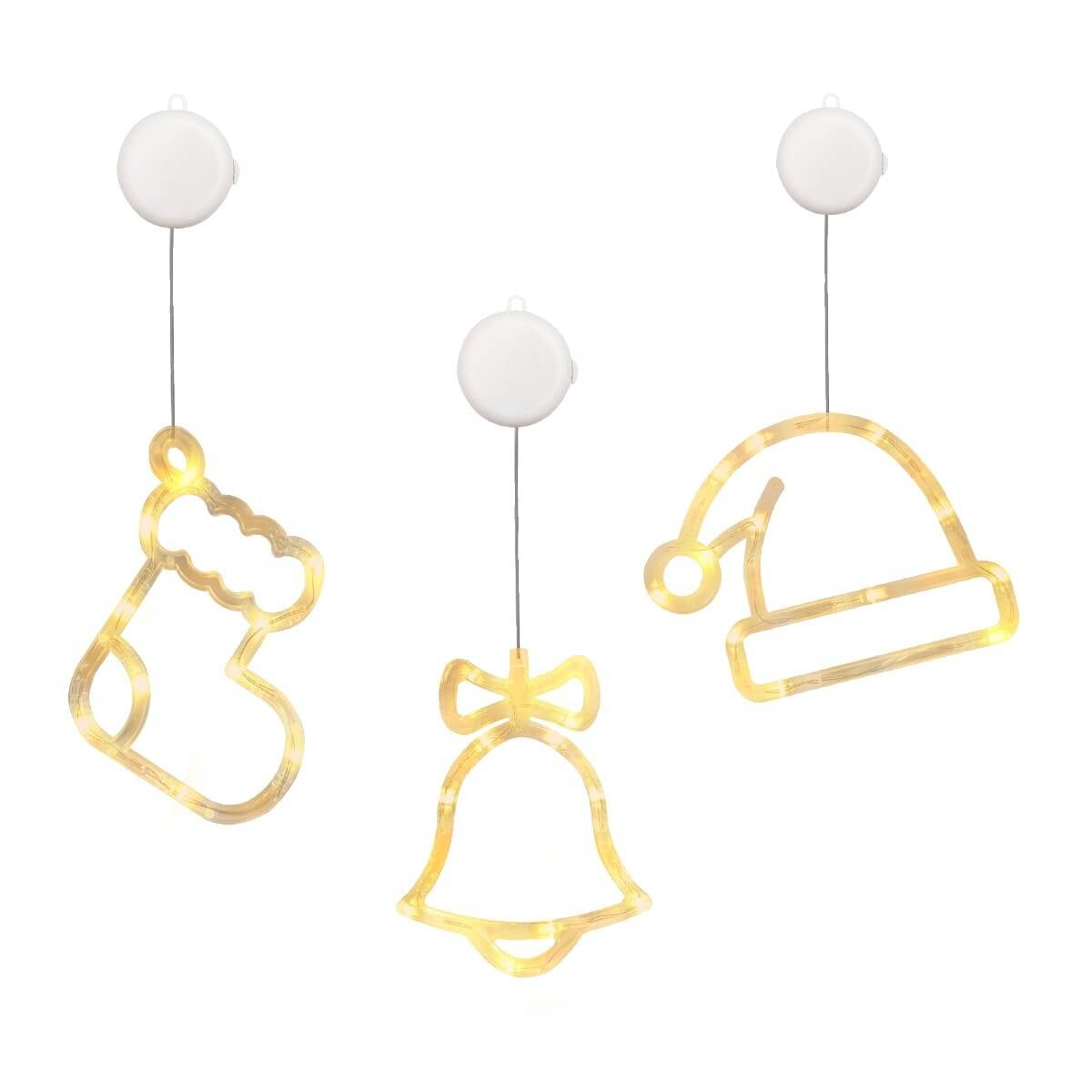Kerstverlichting Raam Kerstbel + Kerstsok + Kerstmuts - ø18cm - Inclusief Batterijen - Kerstversiering met Zuignap-0