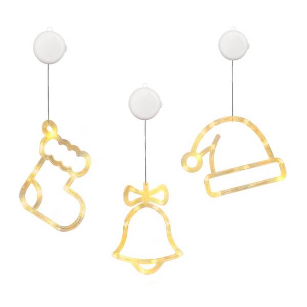 Kerstverlichting Raam Kerstbel + Kerstsok + Kerstmuts - ø18cm - Inclusief Batterijen - Kerstversiering met Zuignap
