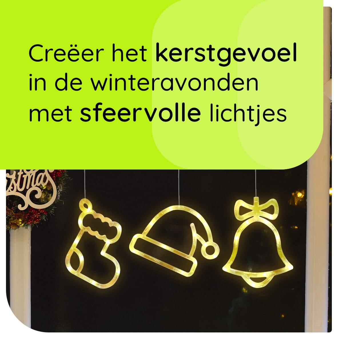 Kerstverlichting Raam Kerstbel + Kerstsok + Kerstmuts - ø18cm - Inclusief Batterijen - Kerstversiering met Zuignap-2