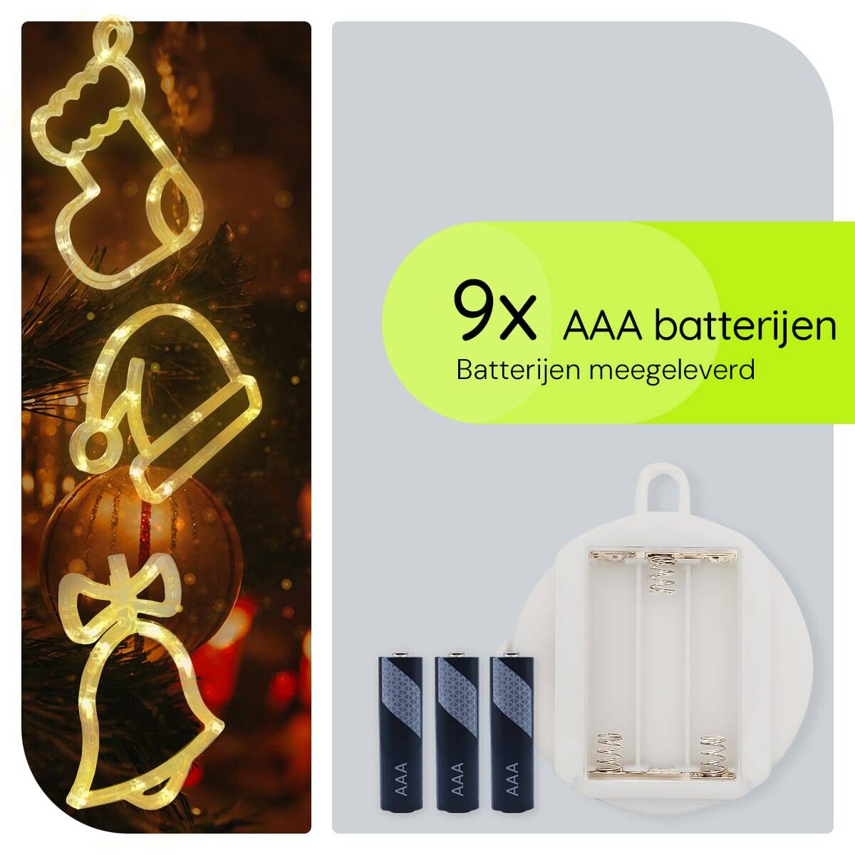 Kerstverlichting Raam Kerstbel + Kerstsok + Kerstmuts - ø18cm - Inclusief Batterijen - Kerstversiering met Zuignap-3