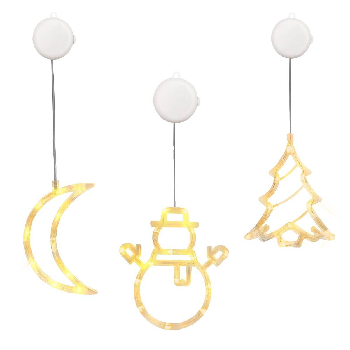 Kerstverlichting Raam Kerstboom + Sneeuwpop met Twee Armen + Maan - ø18cm - Inclusief Batterijen - Kerstversiering met-0