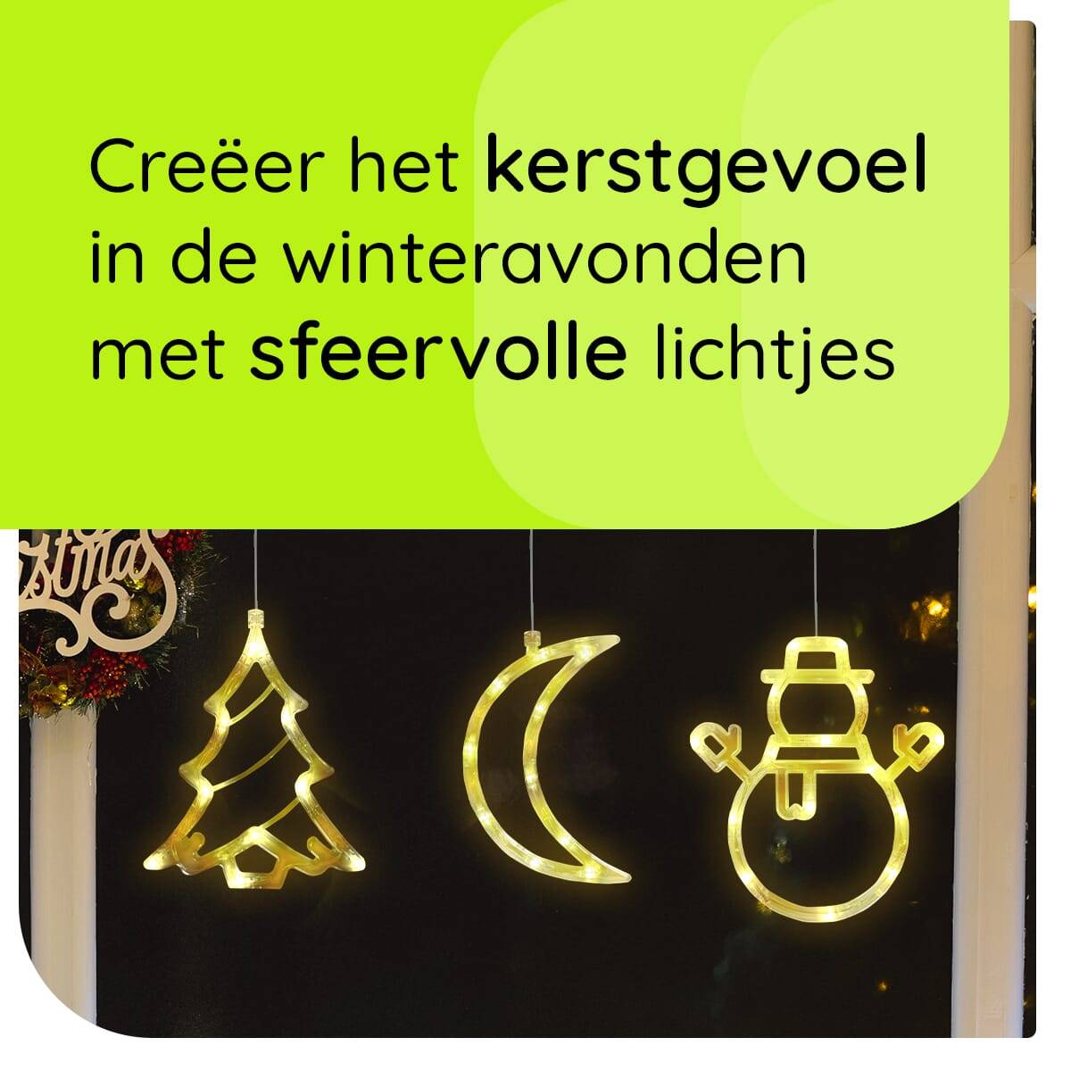 Kerstverlichting Raam Kerstboom + Sneeuwpop met Twee Armen + Maan - ø18cm - Inclusief Batterijen - Kerstversiering met-2
