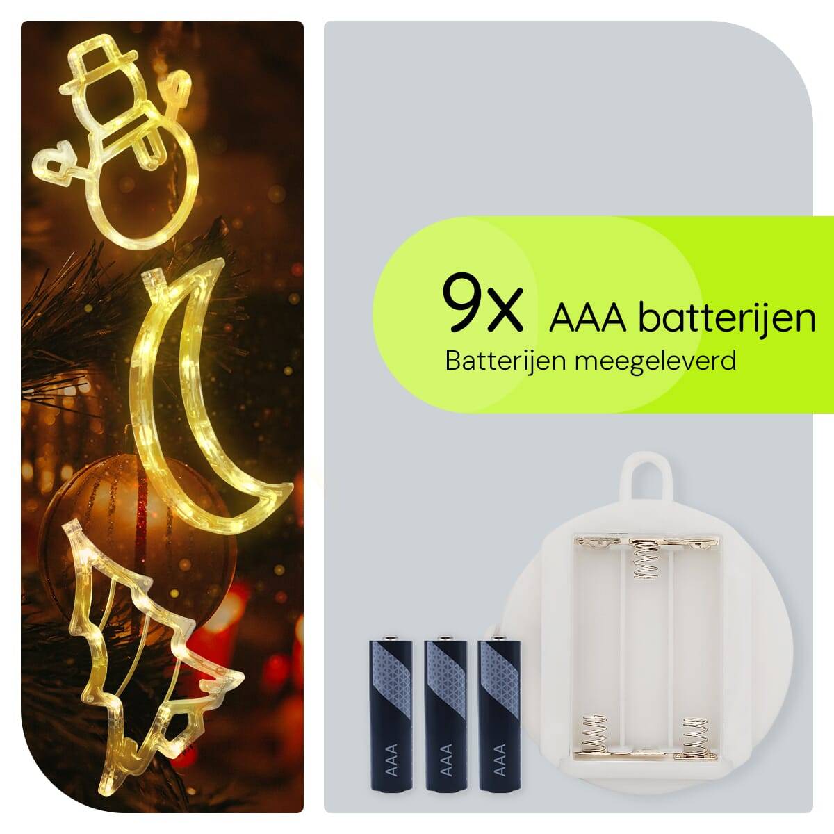 Kerstverlichting Raam Kerstboom + Sneeuwpop met Twee Armen + Maan - ø18cm - Inclusief Batterijen - Kerstversiering met-3