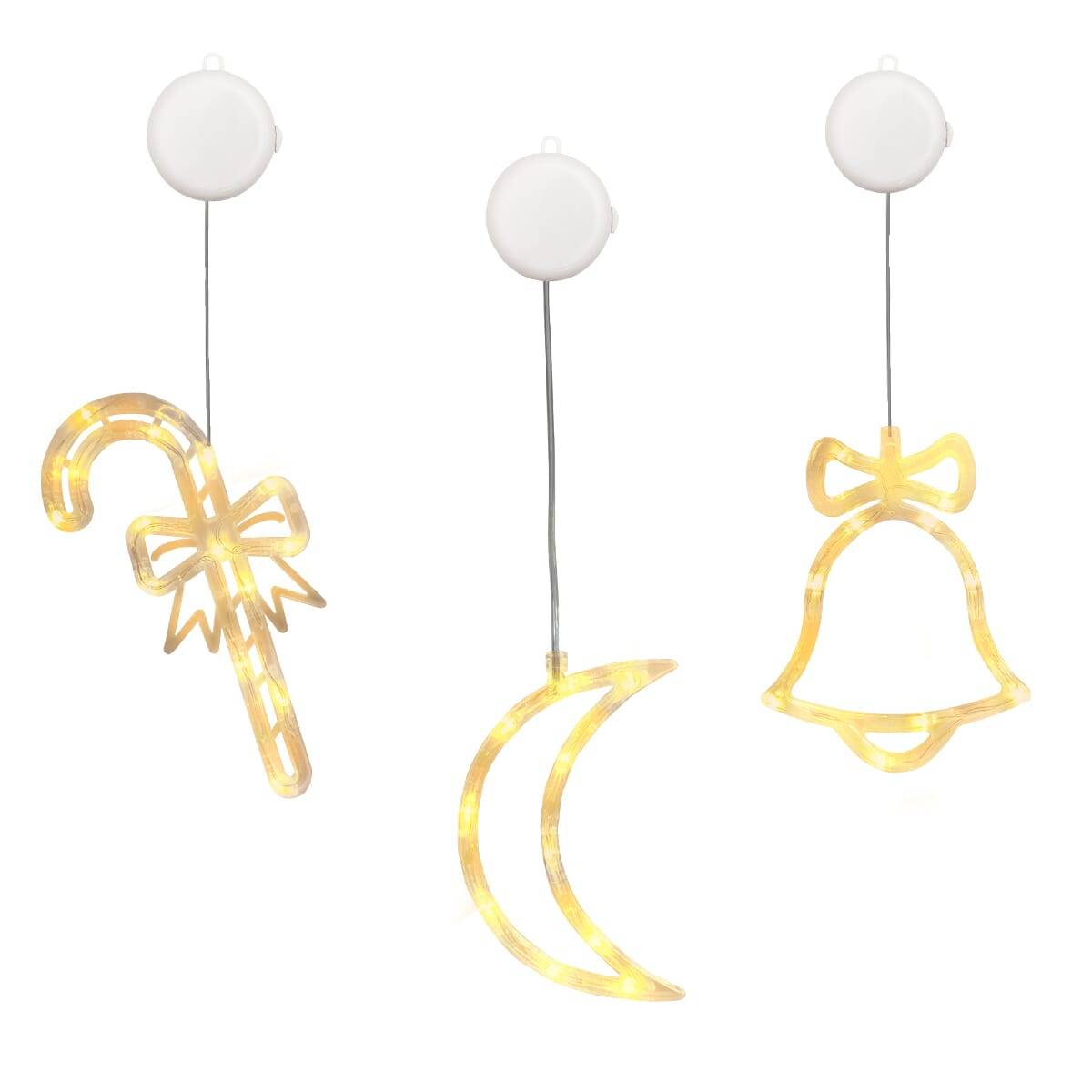 Kerstverlichting Raam Maan + Zuurstok + Kerstbel - ø18cm - Inclusief Batterijen - Kerstversiering met Zuignap-0