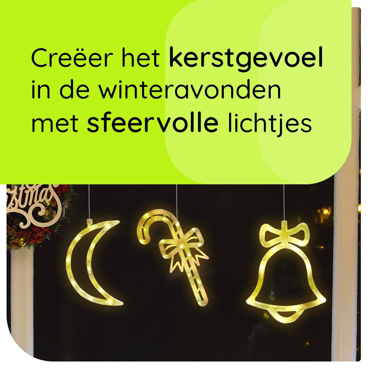 Kerstverlichting Raam Maan + Zuurstok + Kerstbel - ø18cm - Inclusief Batterijen - Kerstversiering met Zuignap-2