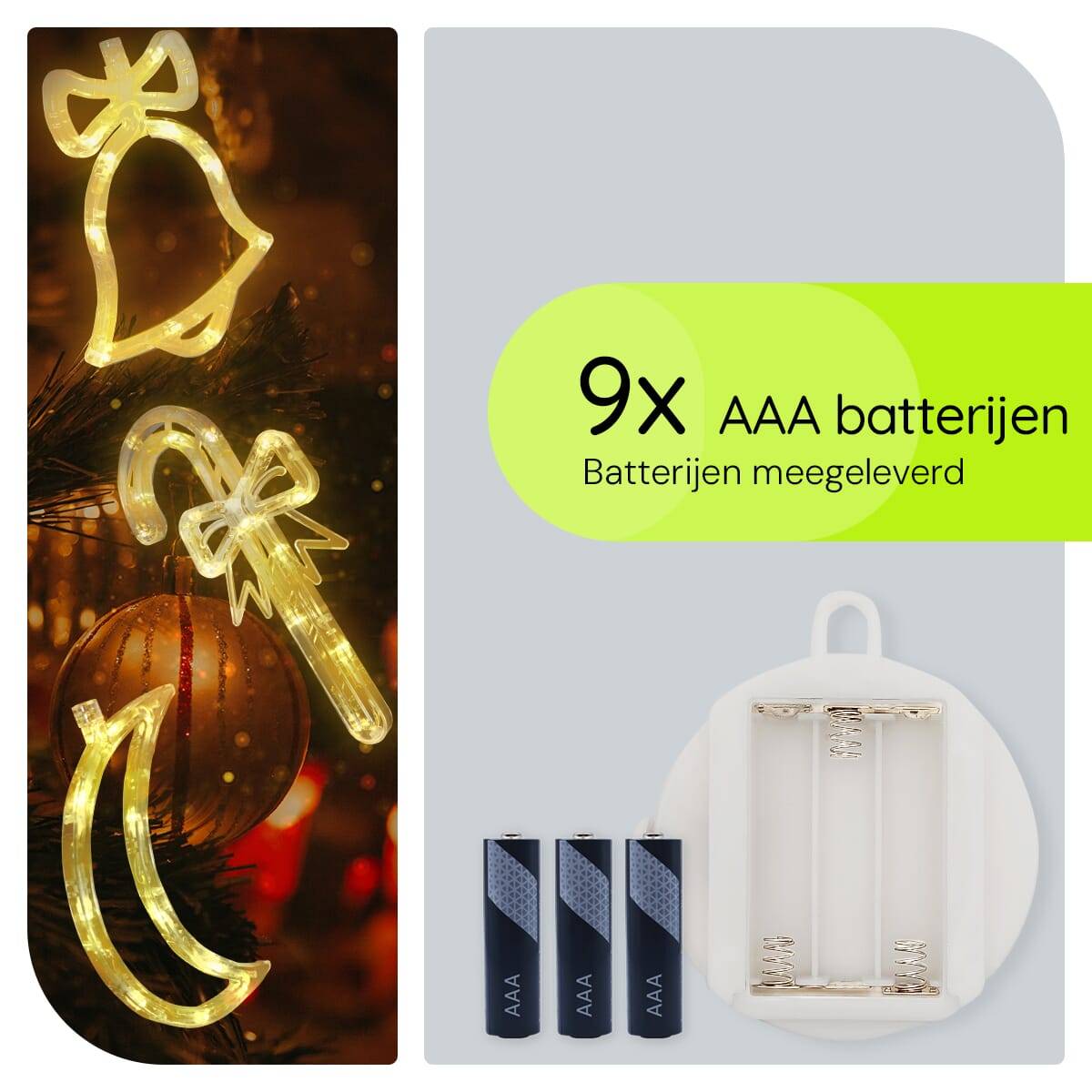Kerstverlichting Raam Maan + Zuurstok + Kerstbel - ø18cm - Inclusief Batterijen - Kerstversiering met Zuignap-3