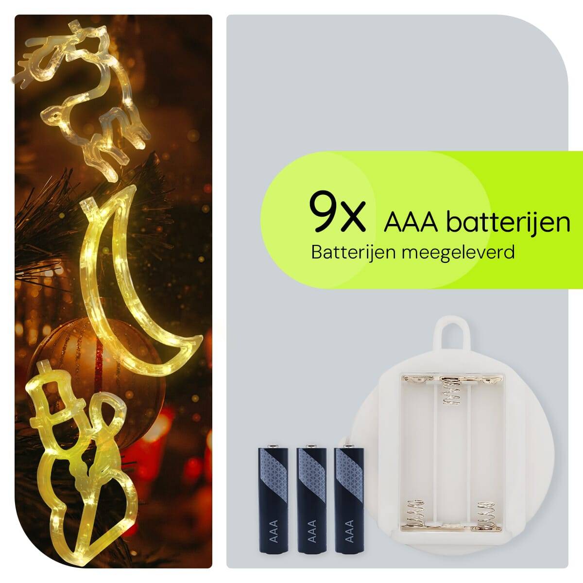 Kerstverlichting Raam Sneeuwpop met Bezem + Maan + Rendier - ø18cm - Inclusief Batterijen - Kerstversiering met Zuignap-3