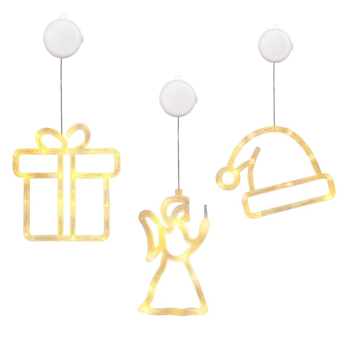 Kerstverlichting Raam Kerstengel + Kerstmuts + Kerstcadeau - ø18cm - Inclusief Batterijen - Kerstversiering met Zuignap-0