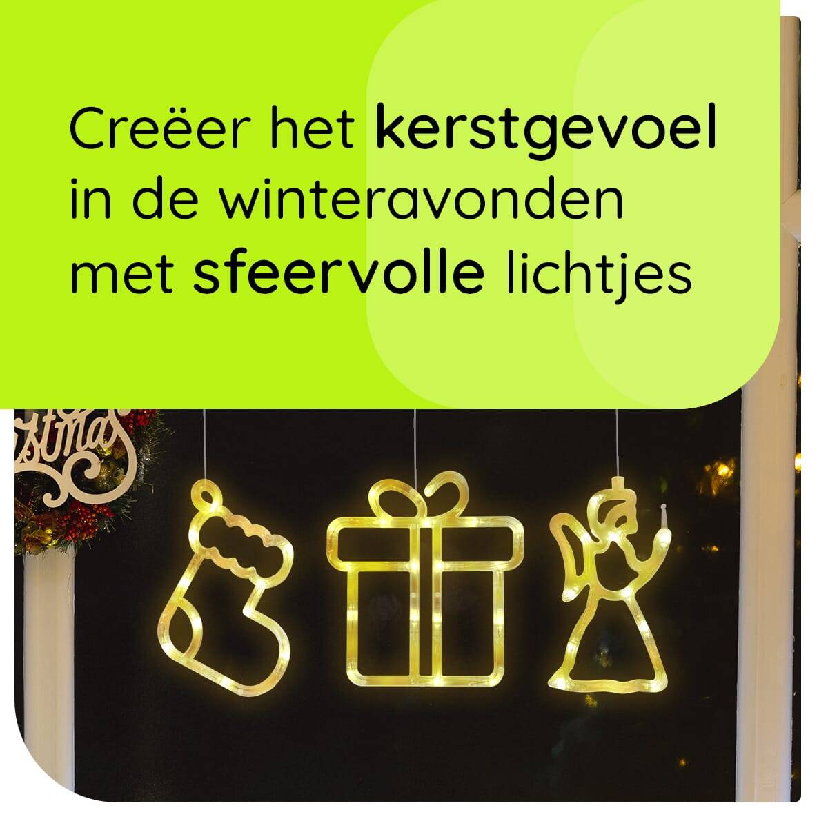 Kerstverlichting Raam Kerstengel + Kerstmuts + Kerstcadeau - ø18cm - Inclusief Batterijen - Kerstversiering met Zuignap-2