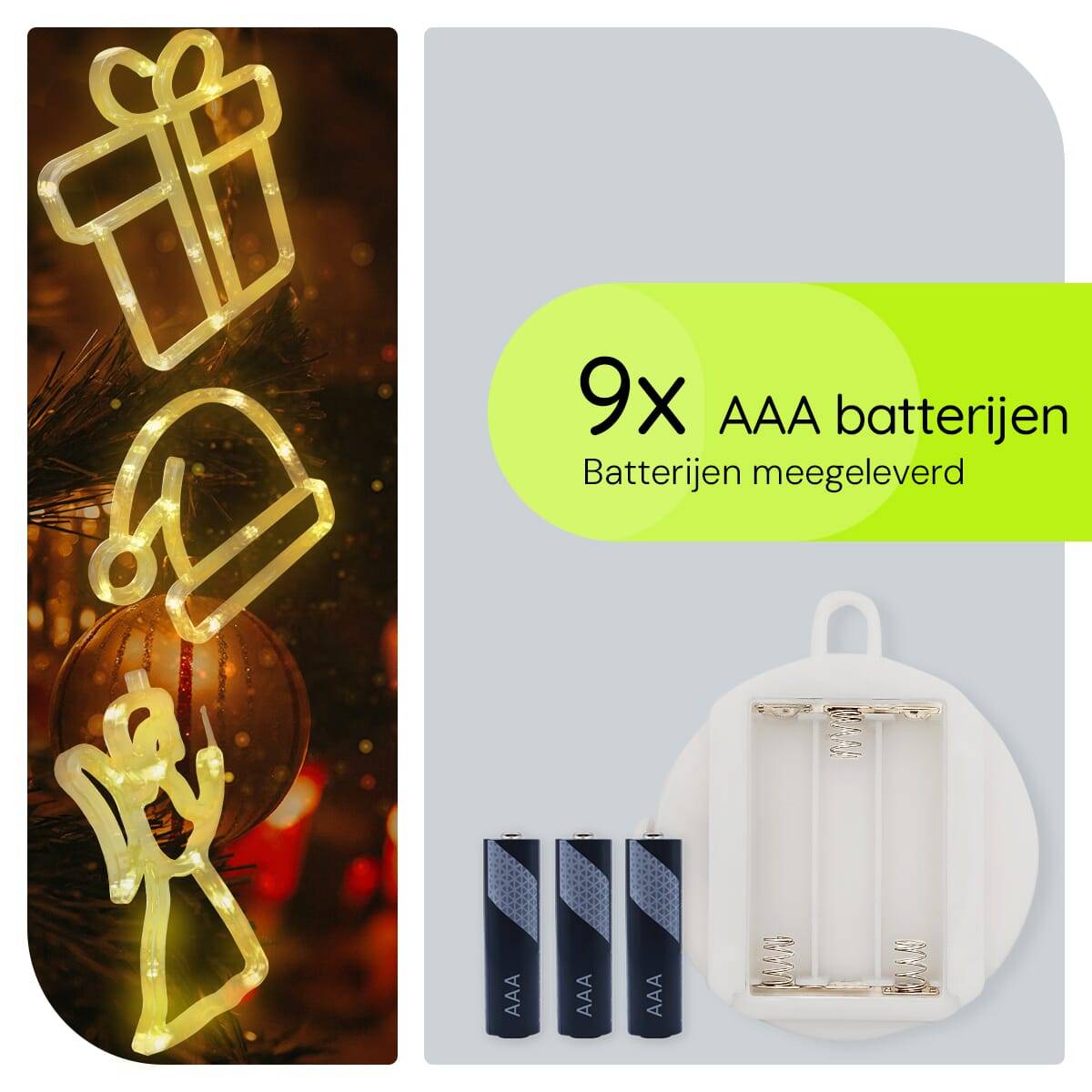 Kerstverlichting Raam Kerstengel + Kerstmuts + Kerstcadeau - ø18cm - Inclusief Batterijen - Kerstversiering met Zuignap-3