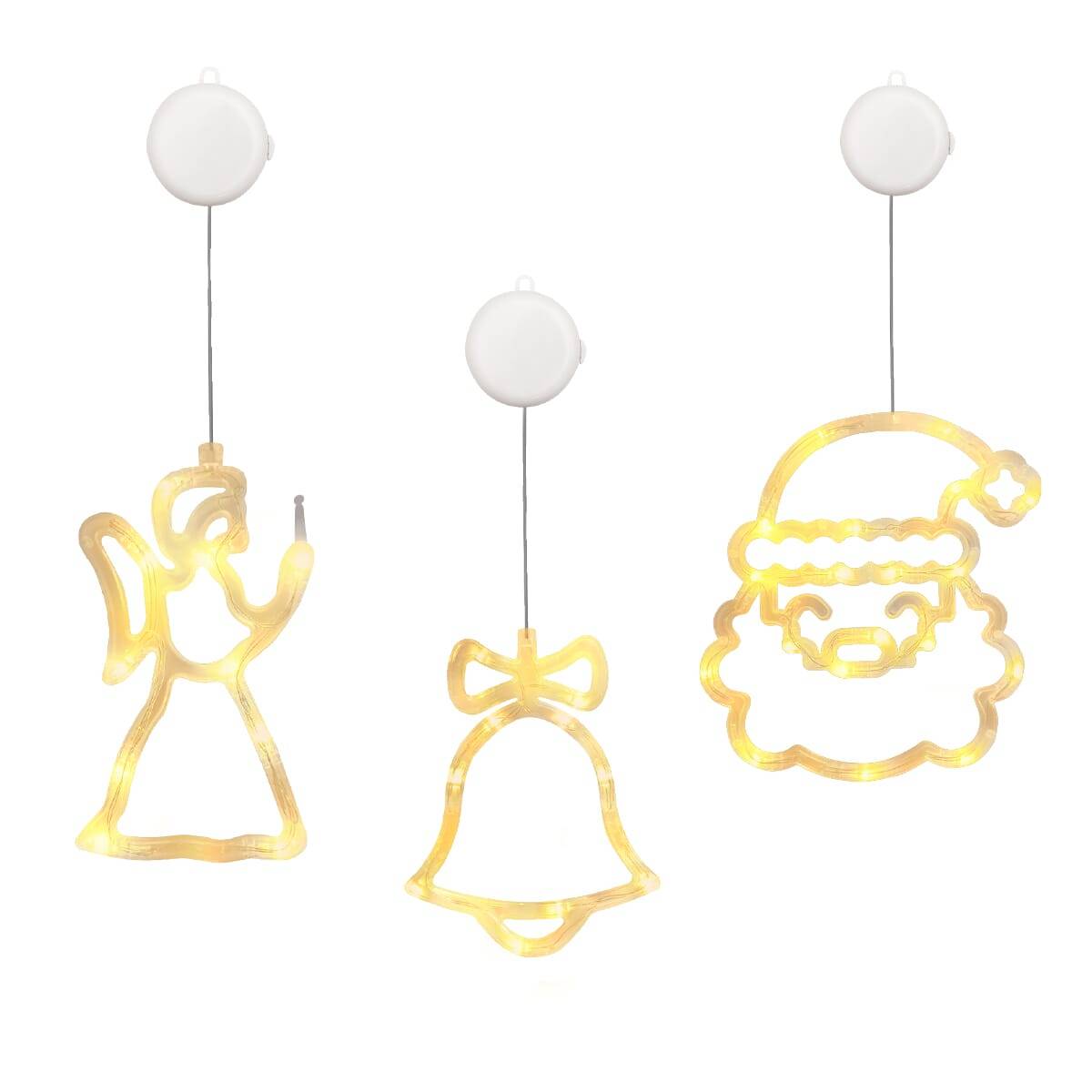 Kerstverlichting Raam Kerstbel + Kerstengel + Kerstman Gezicht - ø18cm - Inclusief Batterijen - Kerstversiering met-0