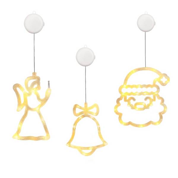 Kerstverlichting Raam Kerstbel + Kerstengel + Kerstman Gezicht - ø18cm - Inclusief Batterijen - Kerstversiering met