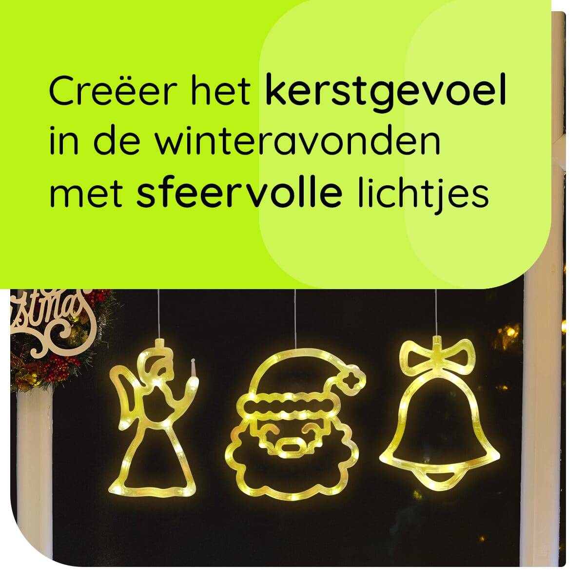 Kerstverlichting Raam Kerstbel + Kerstengel + Kerstman Gezicht - ø18cm - Inclusief Batterijen - Kerstversiering met-2