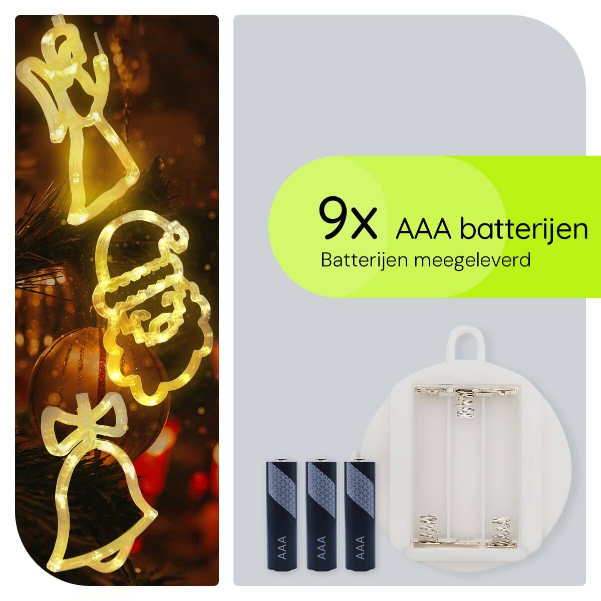 Kerstverlichting Raam Kerstbel + Kerstengel + Kerstman Gezicht - ø18cm - Inclusief Batterijen - Kerstversiering met-3