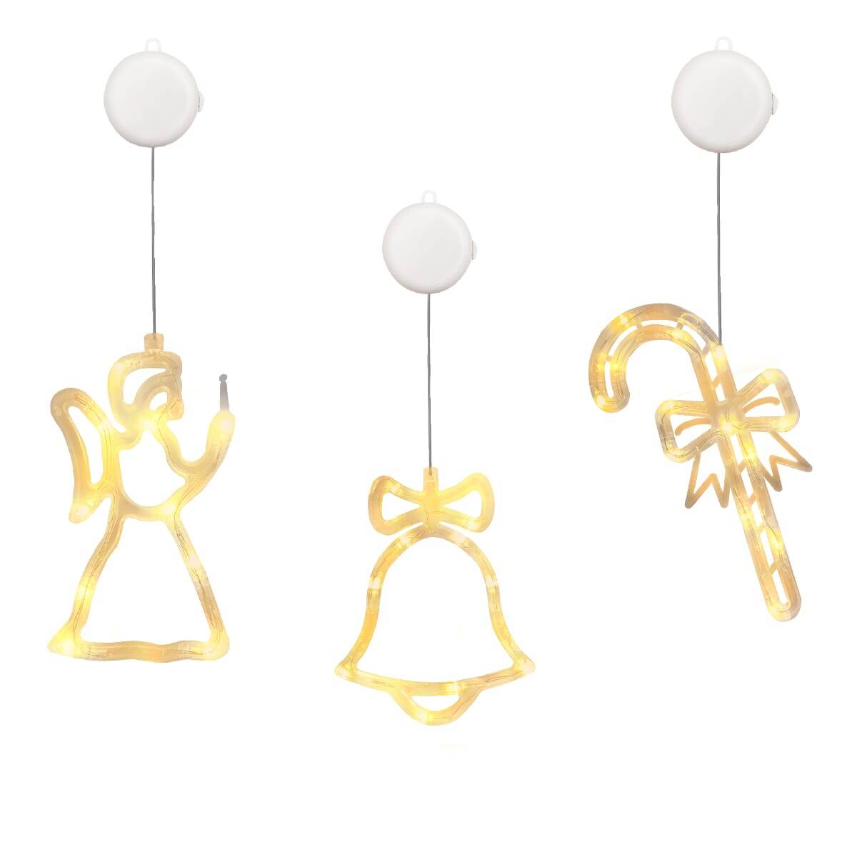 Kerstverlichting Raam Zuurstok + Kerstbel + Kerstengel - ø18cm - Inclusief Batterijen - Kerstversiering met Zuignap-0