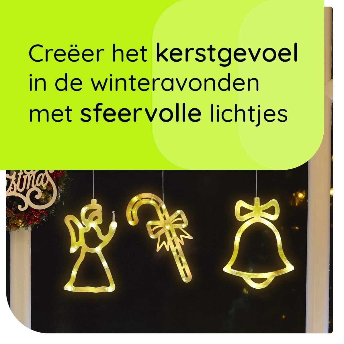 Kerstverlichting Raam Zuurstok + Kerstbel + Kerstengel - ø18cm - Inclusief Batterijen - Kerstversiering met Zuignap-2