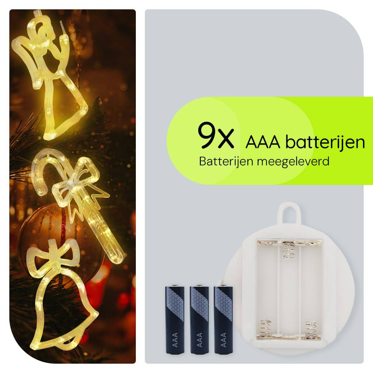 Kerstverlichting Raam Zuurstok + Kerstbel + Kerstengel - ø18cm - Inclusief Batterijen - Kerstversiering met Zuignap-3