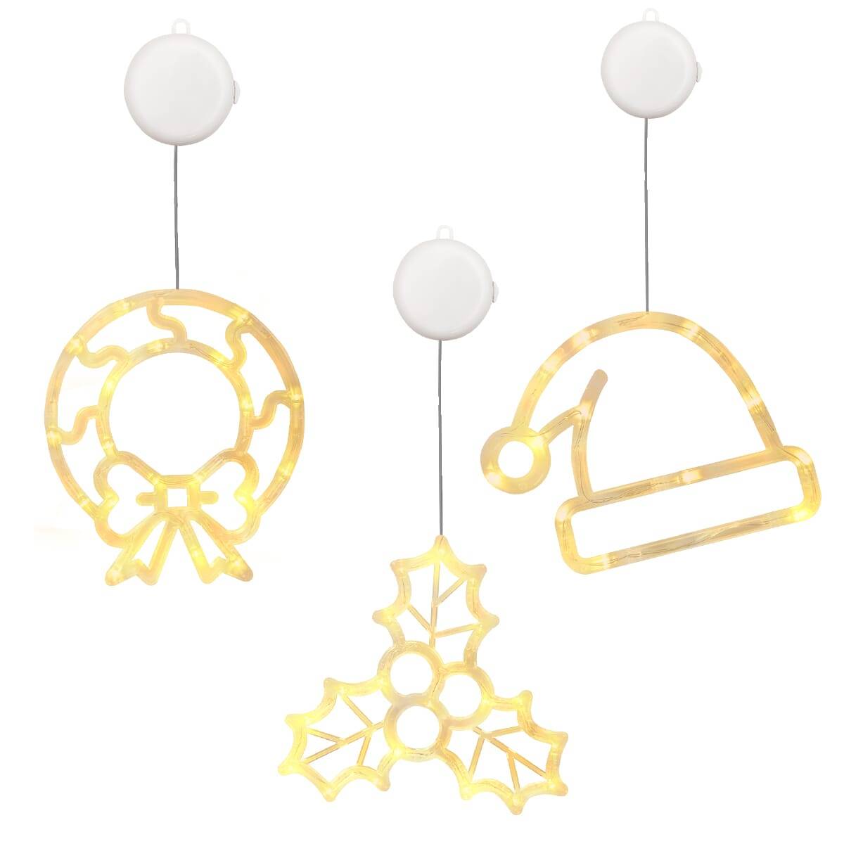 Kerstverlichting Raam Kerstmuts + Mistletoe + Kerstkrans - ø18cm - Inclusief Batterijen - Kerstversiering met Zuignap-0