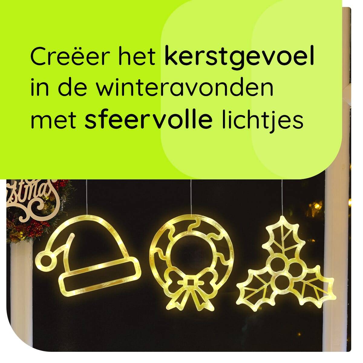 Kerstverlichting Raam Kerstmuts + Mistletoe + Kerstkrans - ø18cm - Inclusief Batterijen - Kerstversiering met Zuignap-2