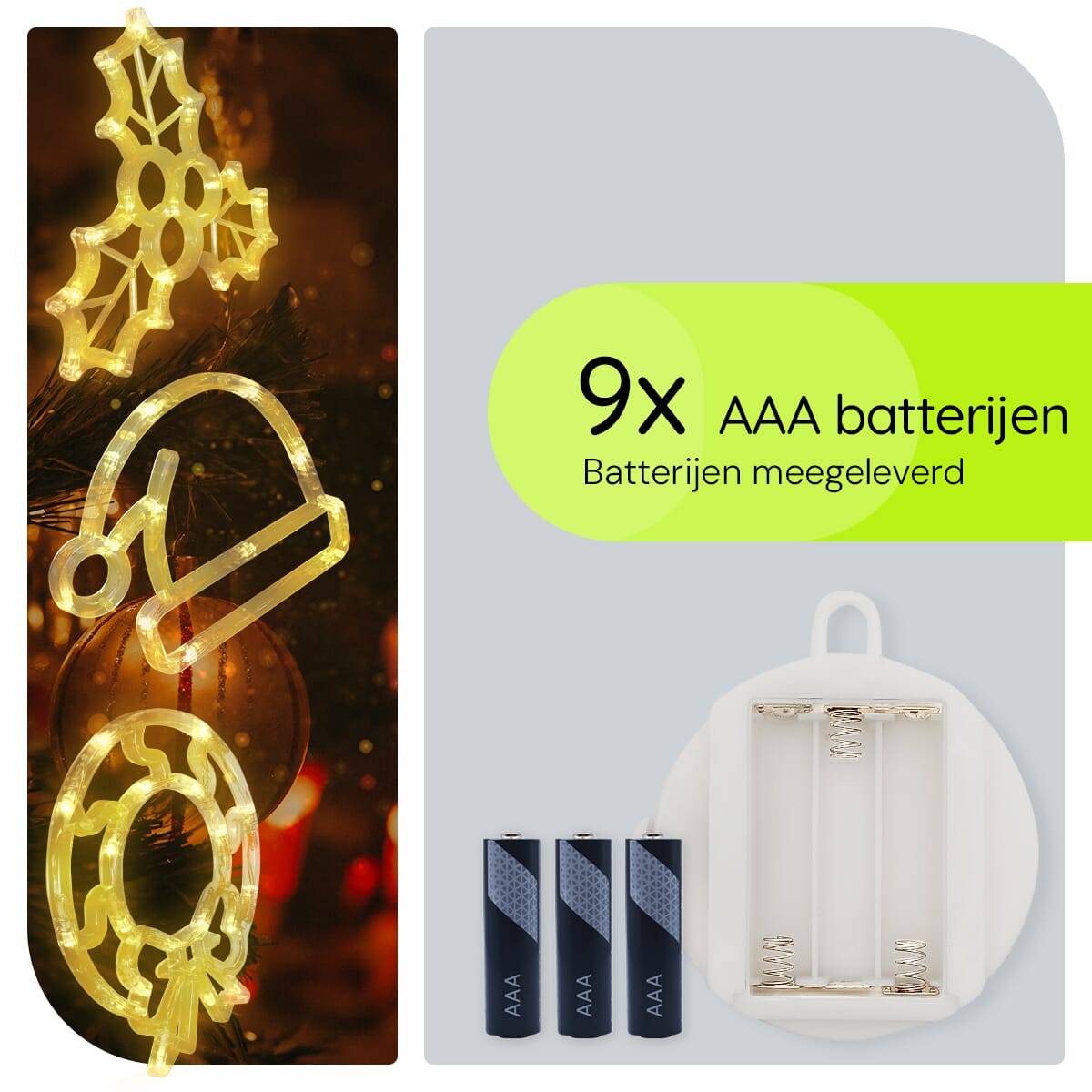 Kerstverlichting Raam Kerstmuts + Mistletoe + Kerstkrans - ø18cm - Inclusief Batterijen - Kerstversiering met Zuignap-3