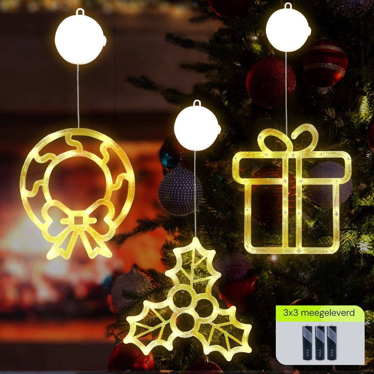 Kerstverlichting Raam Kerstcadeau + Mistletoe + Kerstkrans - ø18cm - Inclusief Batterijen - Kerstversiering met Zuignap-1