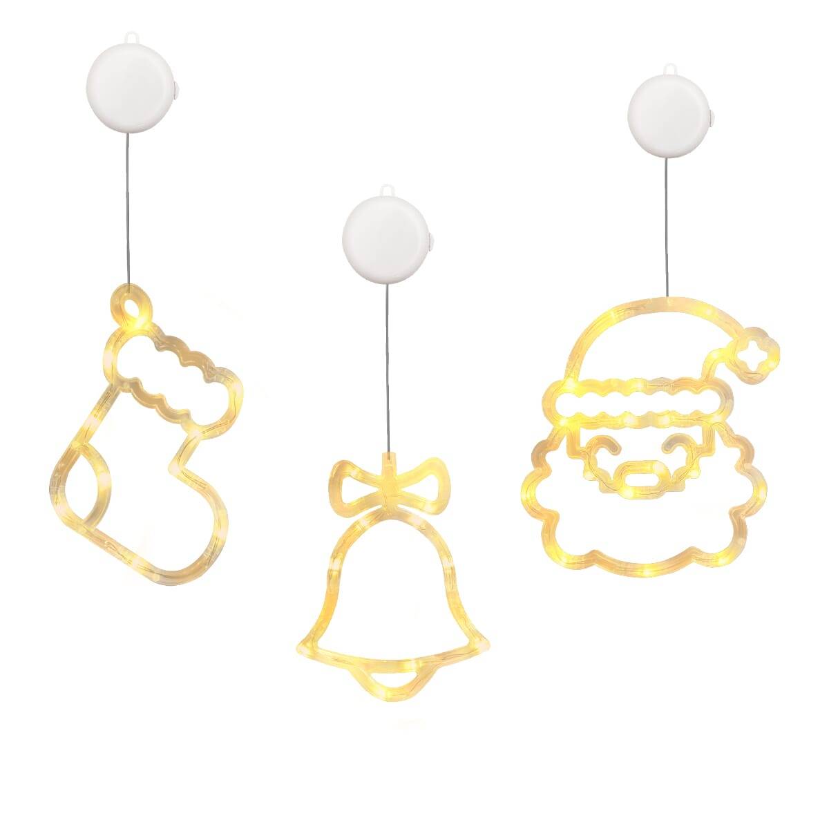 Kerstverlichting Raam Kerstbel + Kerstman + Kerstsok - ø18cm - Inclusief Batterijen - Kerstversiering met Zuignap-0