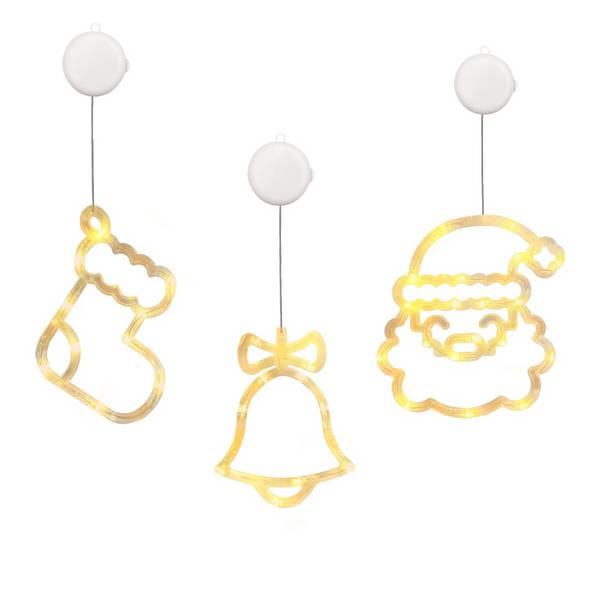 Kerstverlichting Raam Kerstbel + Kerstman + Kerstsok - ø18cm - Inclusief Batterijen - Kerstversiering met Zuignap