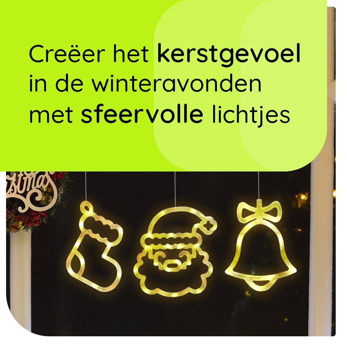 Kerstverlichting Raam Kerstbel + Kerstman + Kerstsok - ø18cm - Inclusief Batterijen - Kerstversiering met Zuignap-2