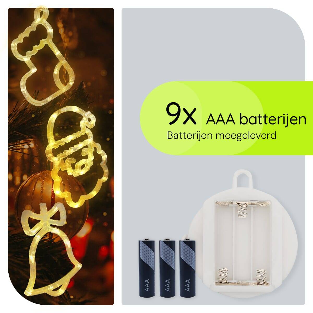 Kerstverlichting Raam Kerstbel + Kerstman + Kerstsok - ø18cm - Inclusief Batterijen - Kerstversiering met Zuignap-3