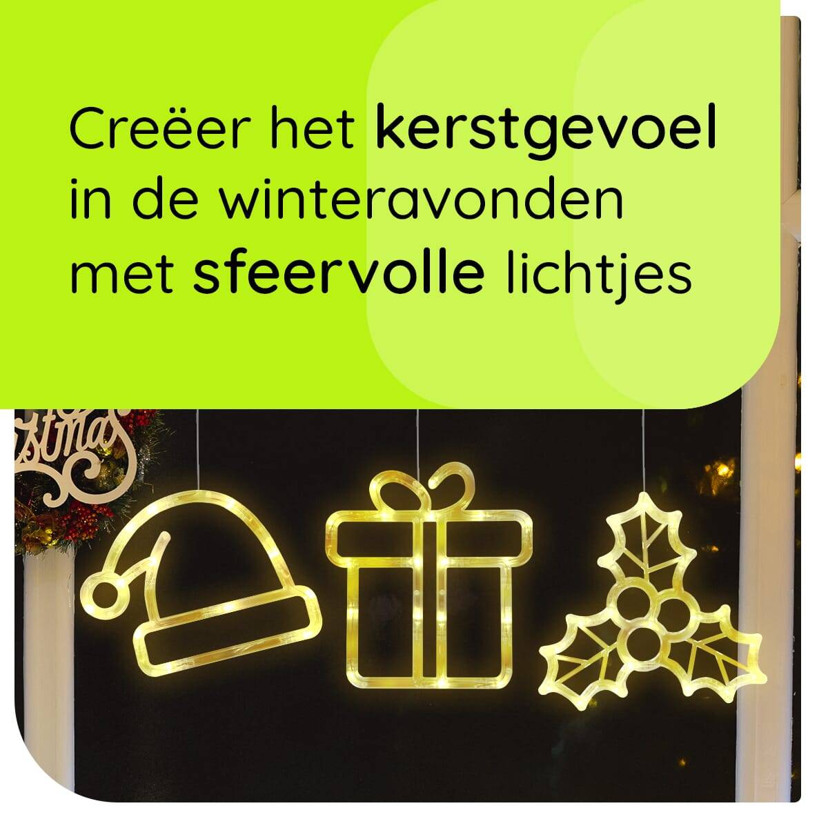 Kerstverlichting Raam Kerstmuts + Kerstcadeau + Mistletoe - ø18cm - Inclusief Batterijen - Kerstversiering met Zuignap-2