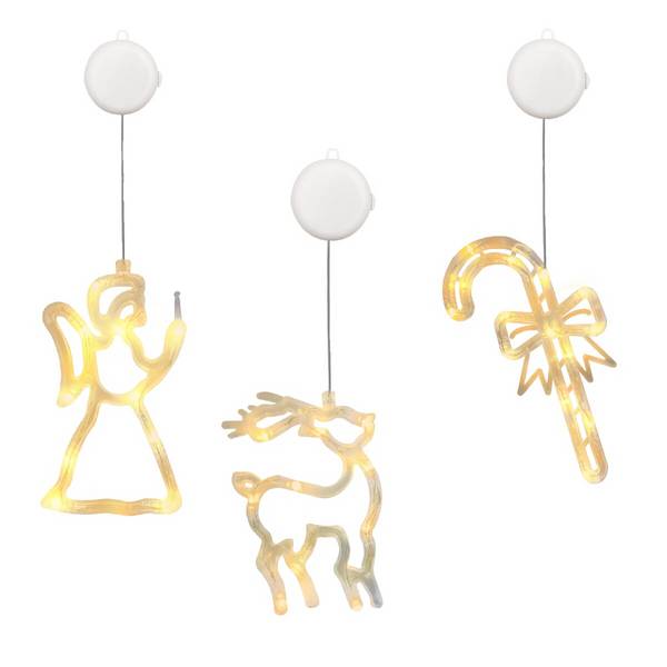 Kerstverlichting Raam Rendier + Kerstbel + Kerstengel - ø18cm - Inclusief Batterijen - Kerstversiering met Zuignap