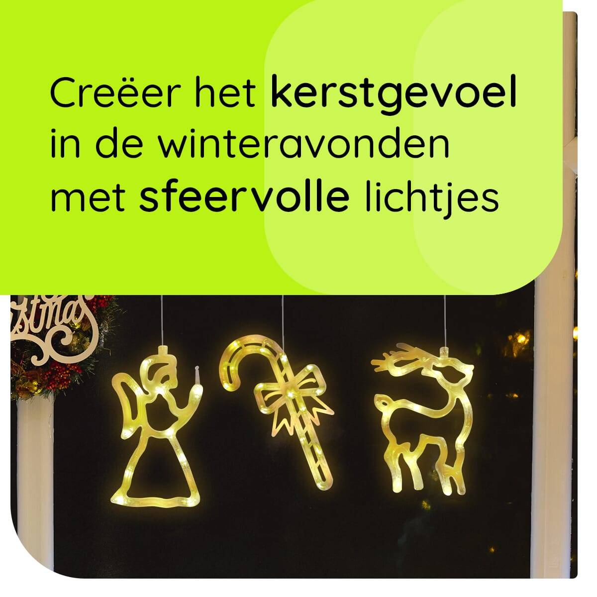 Kerstverlichting Raam Rendier + Kerstbel + Kerstengel - ø18cm - Inclusief Batterijen - Kerstversiering met Zuignap-2