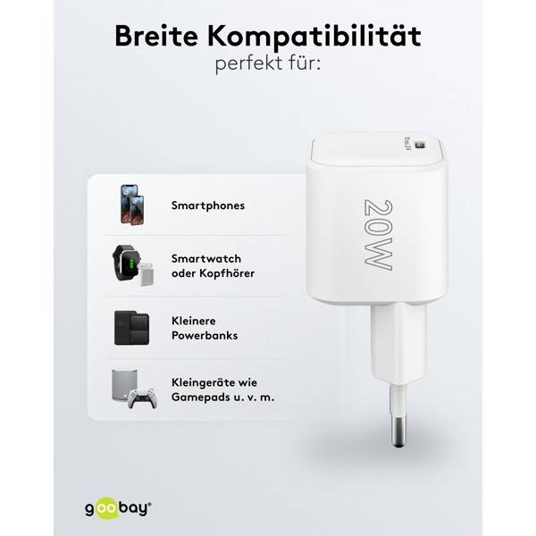 Goobay USB lader | USB-C PD | GaN | 20W | wit-5