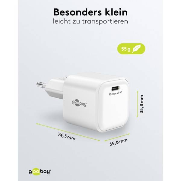 Goobay USB lader | USB-C PD | GaN | 20W | wit-2