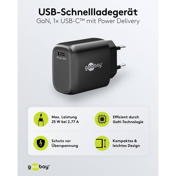 Goobay USB lader | USB-C PD | GaN | 25W | zwart-1